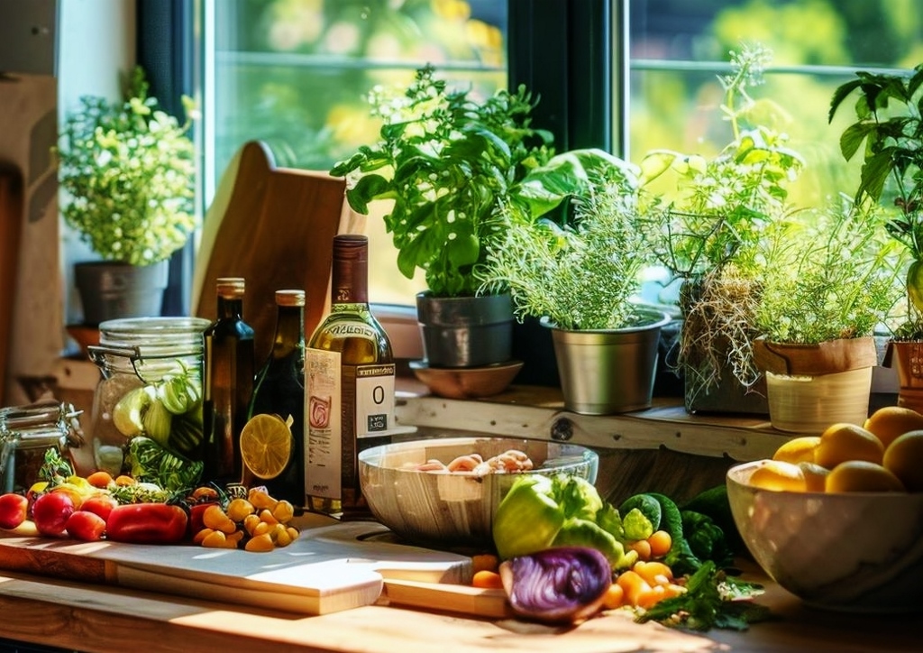 Mini-Kräutergarten, Fensterbank, Fensterbrett, Küche, Kräuter